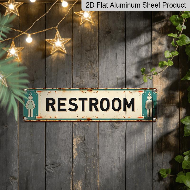 2D Flat, Aluminium Decorative Sign & Plaque "RESTROOM with Male & Female Icons"Inch, Perfect for Home, Cafe, Garage Durable & Easy To Install, Ideal