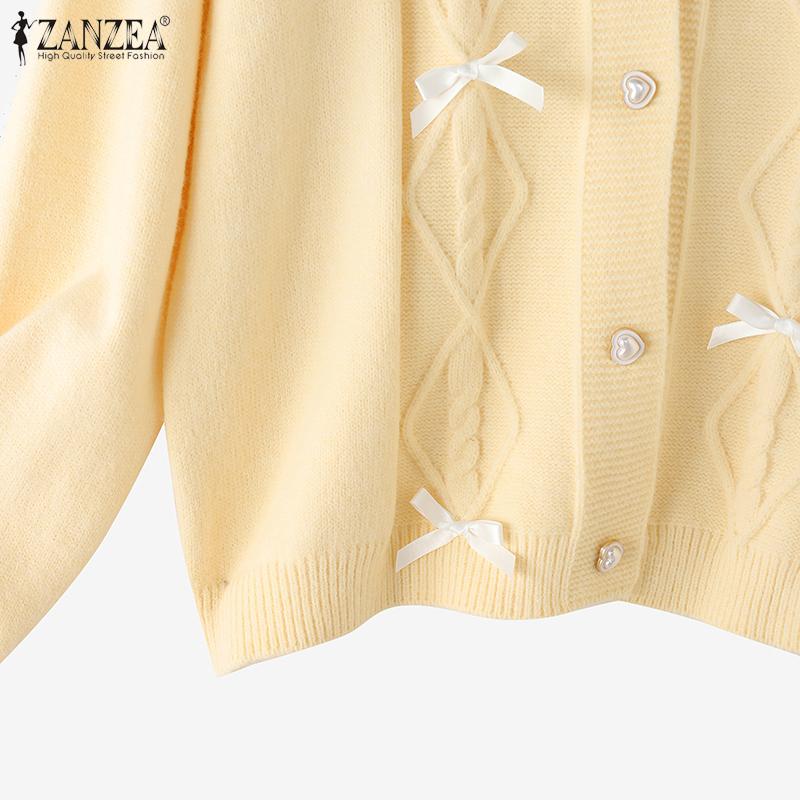 ZANZEA Oversized Women Long Sleeve Buttons Up Lace Casual Loose Knitted Sweaters Cardigan