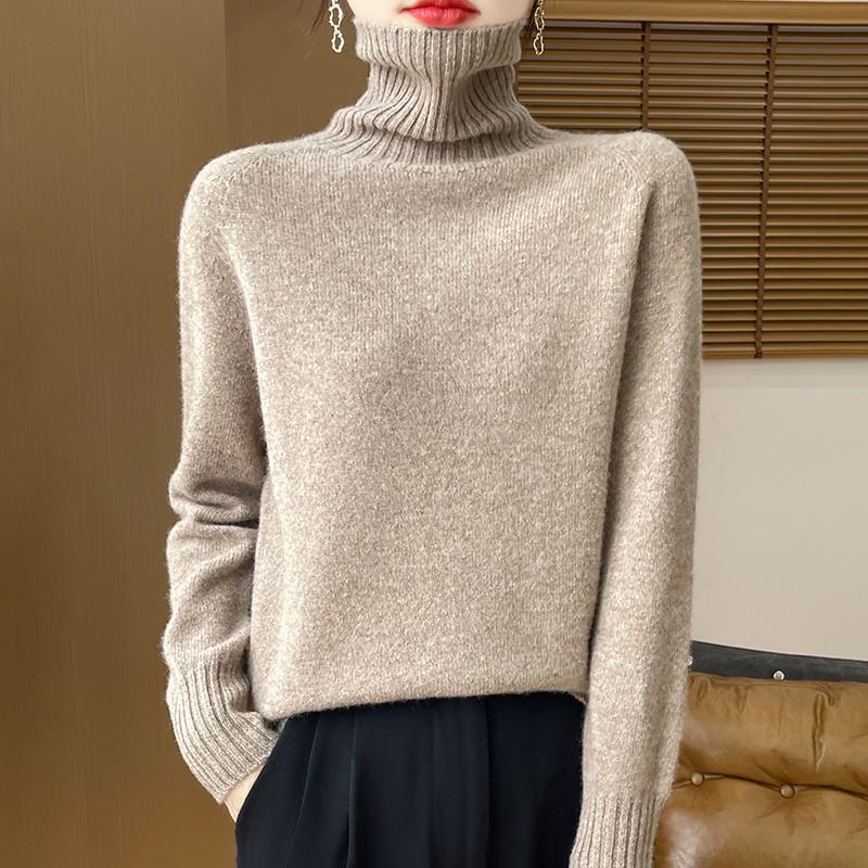 Women's Pure Wool High-Neck Sweater: Solid Color, Loose Fit, Thickened Base Layer, Autumn/Winter Collection