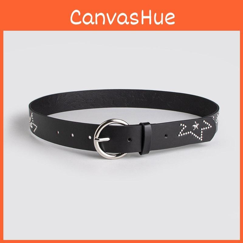 Womens Pu Fashionable Belt With Dot Patterned Studs Alloy Buckle Street Style