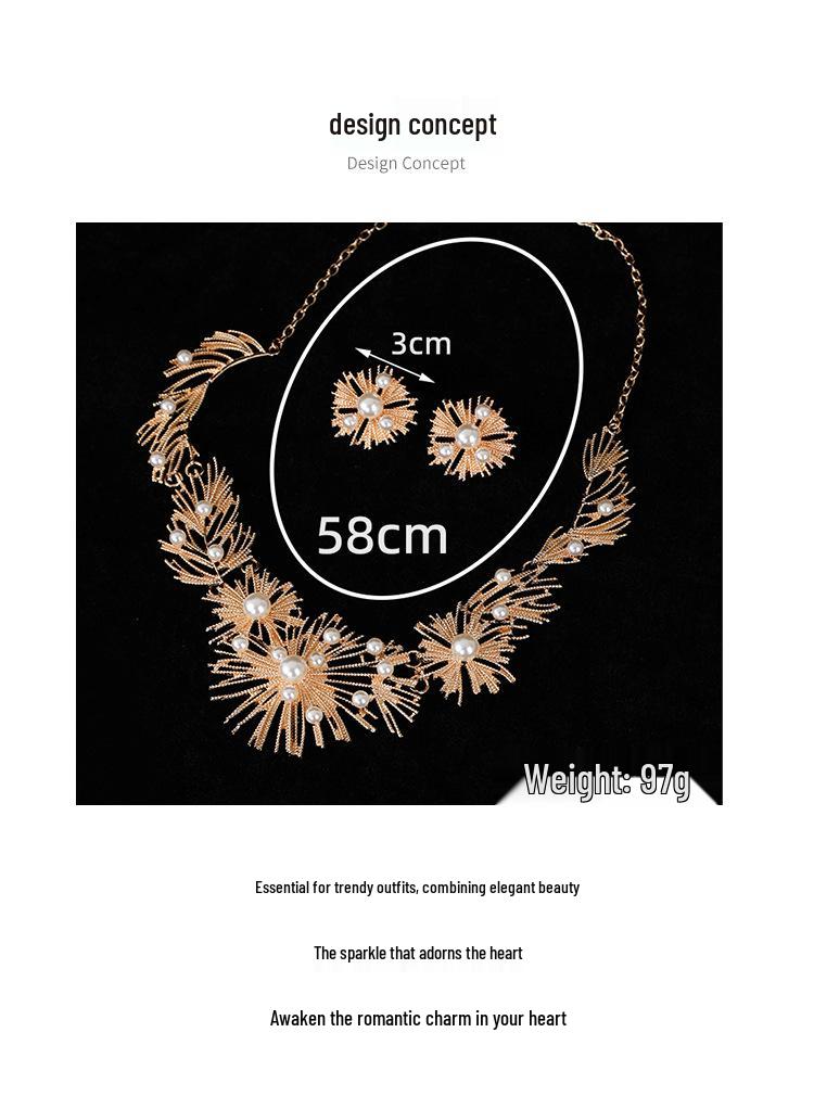 Europäisches & Amerikanisches Braut-Halsketten- und Ohrring-Set mit Faux-Perlen-Inlay aus Legierung - Exquisite Light Luxury Accessoires
