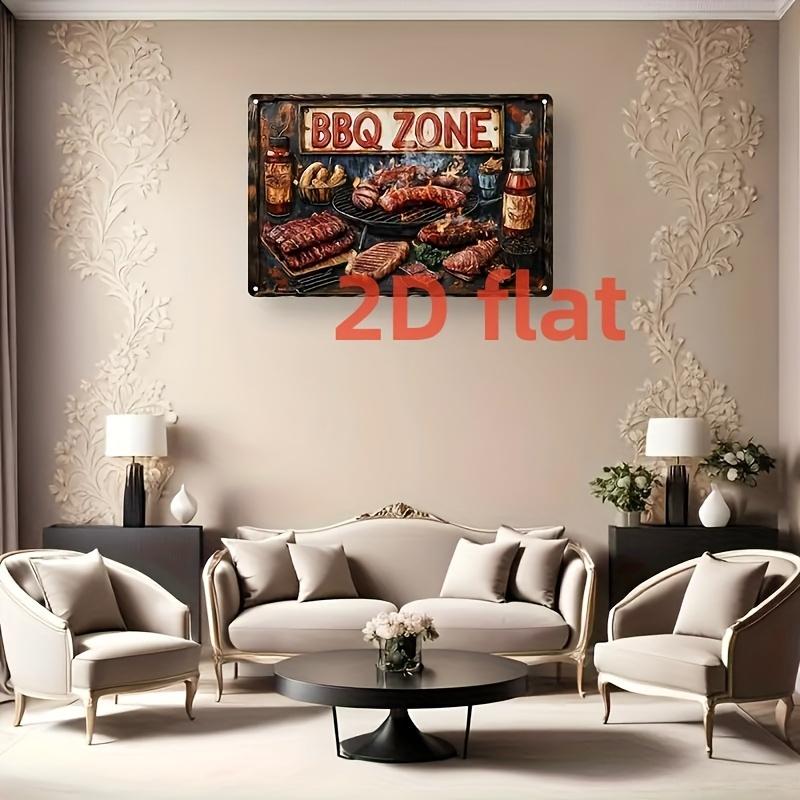 BBQ Area Aluminum Metal Sign Vintage Kitchen Barbecue Wall Decor Plaque