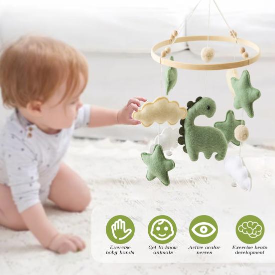 Baby Crib Mobile Dinosaur Cloud Stars Nursery Decor Handmade Felt Hanging
