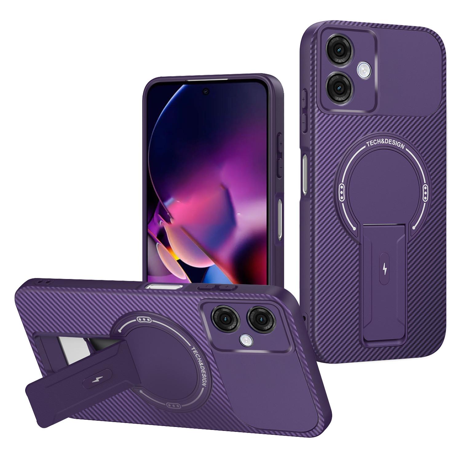 

For Motorola Moto G54 5G Case Carbon Fiber Texture PC + TPU Phone Cover with Kickstand