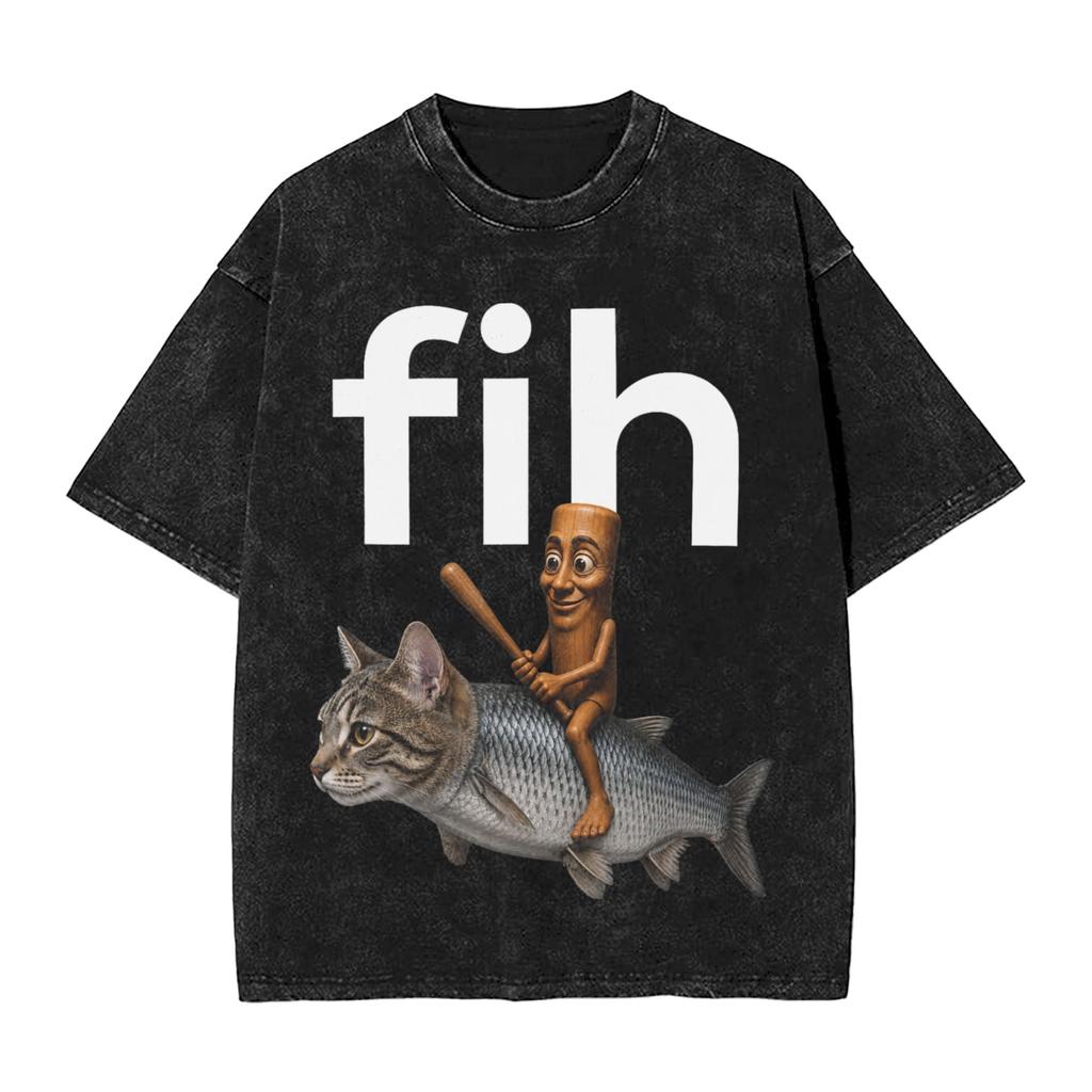 Vintage Washed Tshirt Funny Brainrot Outer Space Meme Tung Sahur John Pork Selfie Tshirts Fashion Tee Shirt Male Summer Tops