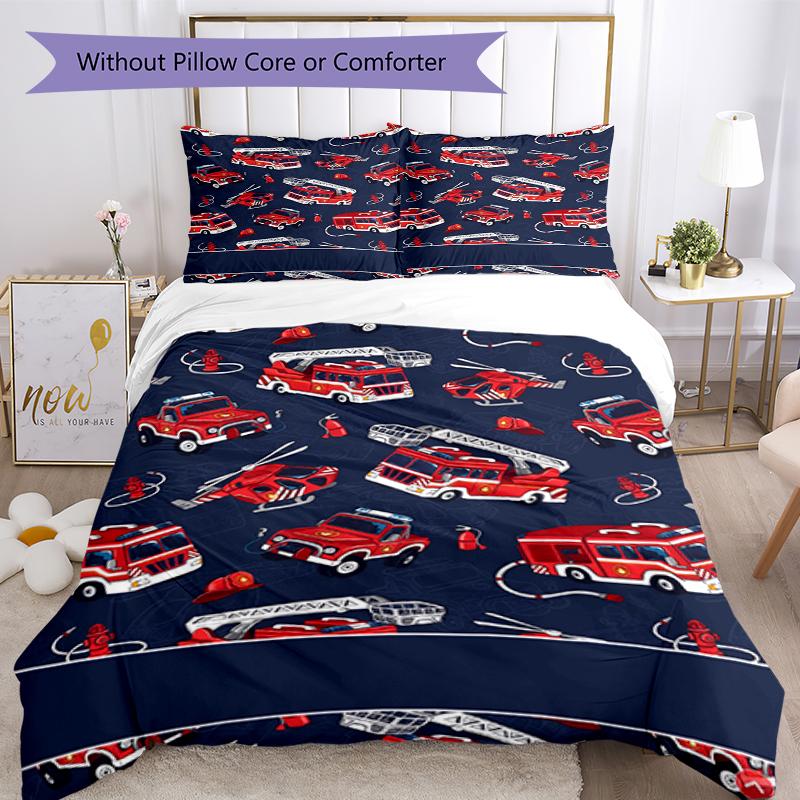3pcs Fire Truck Bedding Set Duvet Cover Closure Includes 1 Duvet Cover & 2 Pillowcases, Soft and Comfortable for All Seasons.