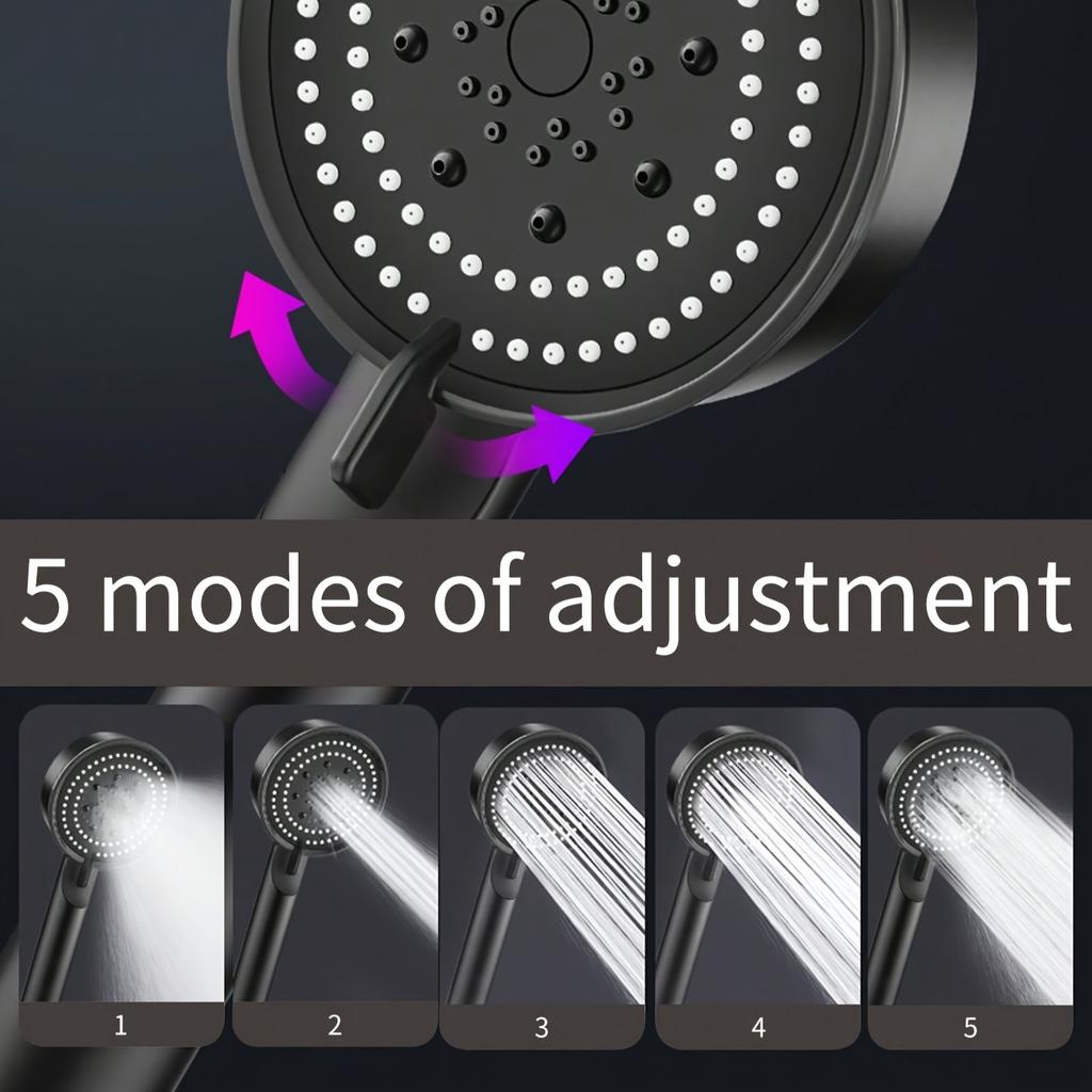 1pc Pressurized Handheld Shower Head, 5 Modes Adjustable Water Output Shower Head, Bathroom Shower Nozzle, Shower Sprinkler, Bathroom Hardware