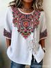 European and American summer new women's tops, shirts, geometric printing buttons, drawstrings, half-sleeved tops, T-shirts, women's clothing