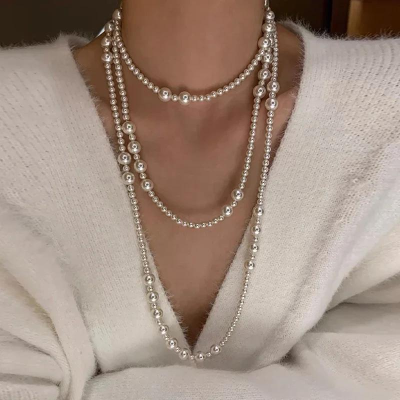 1PC Trendy Vintage  Imitation Pearl Multi Layered Pearl Bead Necklace for Women Sweet Elegant Party Jewelry Wedding Gift