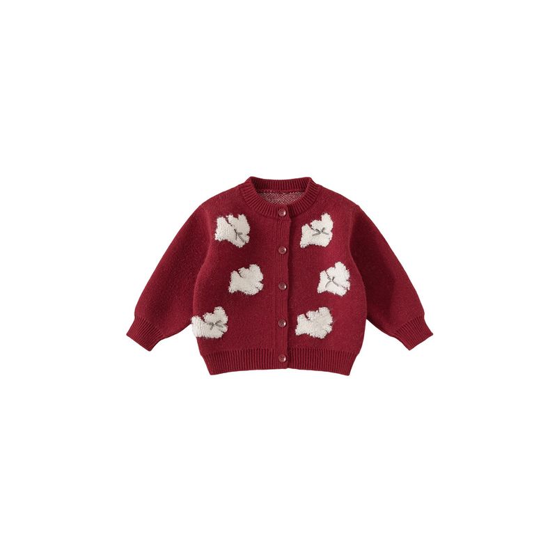 Insbobo Girls' Sweater Spring New Red One-Year-Old Clothing Children's Knitted Jacket Baby Stylish Top