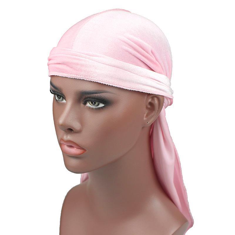 Samt-Durag mit langem Schwanz - Dicke warme Piratenmütze für Street Dance Adjustable rosa
