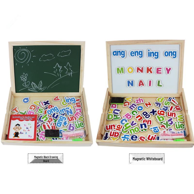 Multifunctional Children's Educational Wooden Puzzle: Magnetic Pinyin Letters & Drawing Board