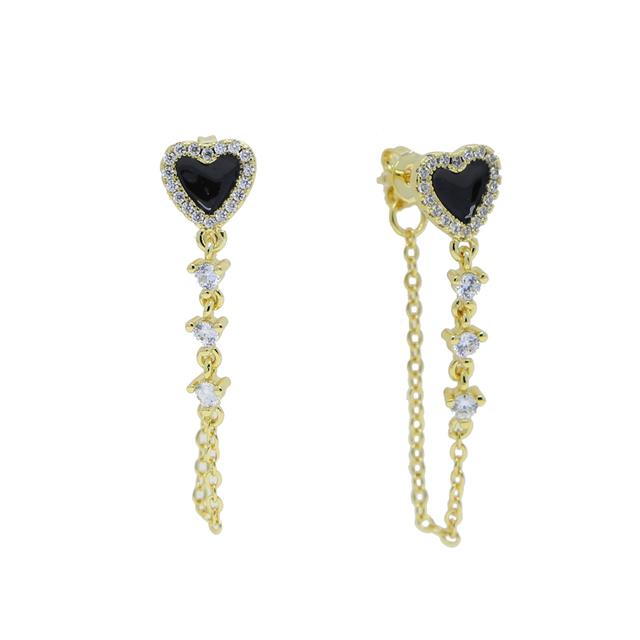 Cute Cubic Zirconia Cz Gold Plated Color Tassle Heart Enamel Earrings For Women Earring Fashion Jewelry