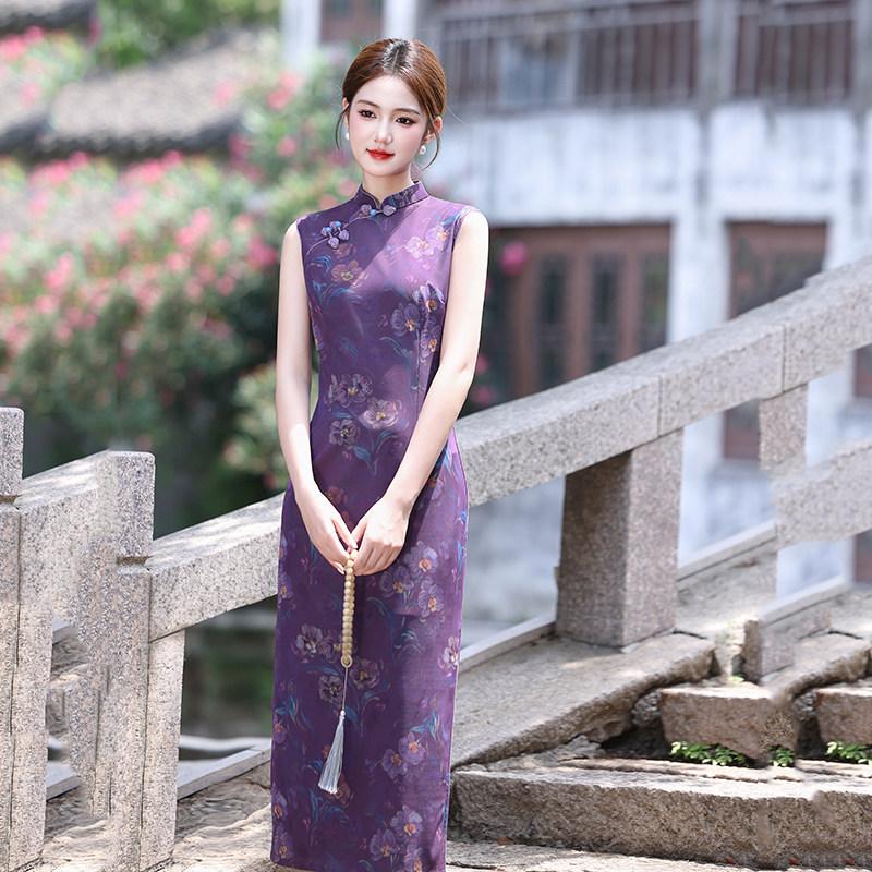 Purple Sleeveless National Style New Chinese Suzhou Long Cheongsam Improved Young 1011 New Women's Premium Sense