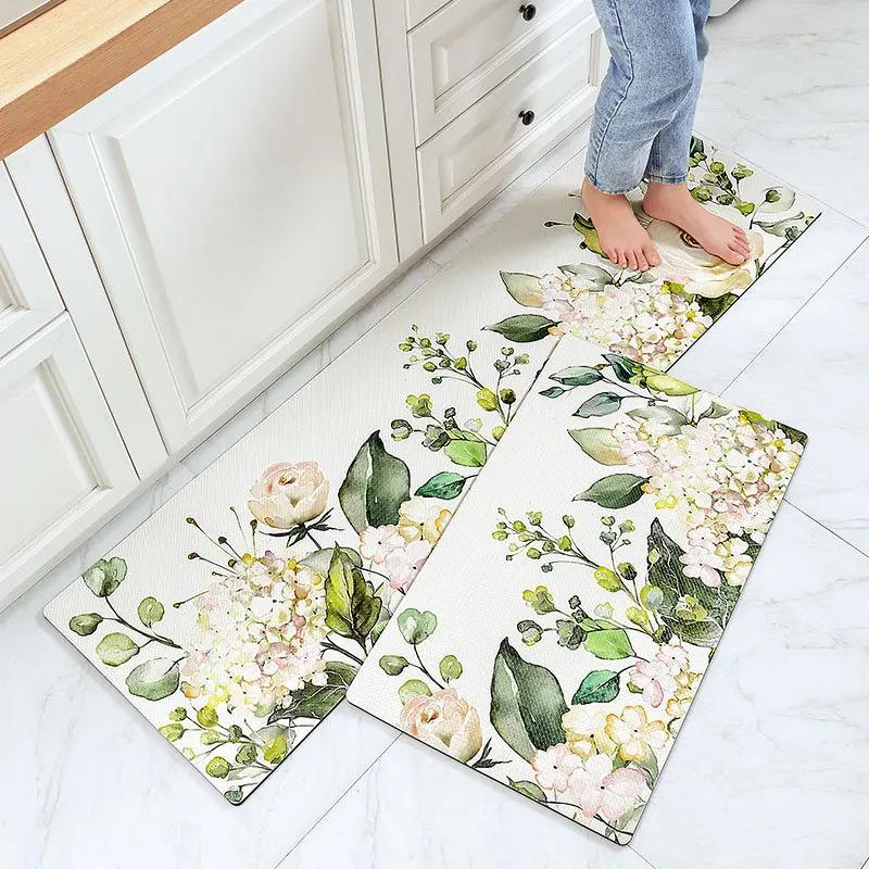 Ins Style PU Leather Kitchen Floor Mat Nordic Oil and Water Resistant Carpet Washable Thickened Anti Slip and Anti Fall Foot Pad