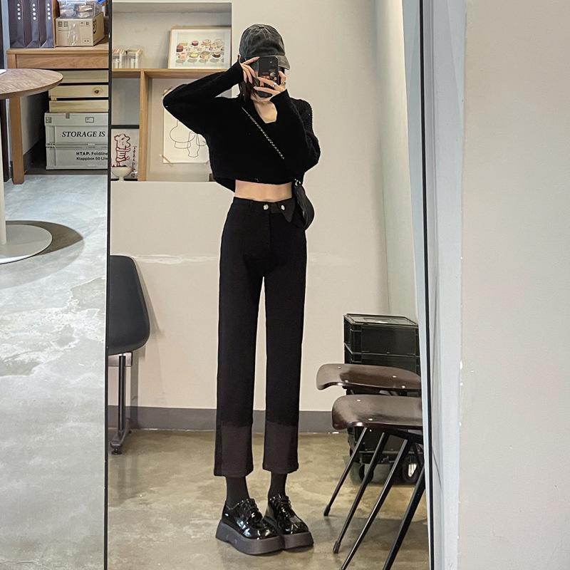 Dámské džíny Jaro a podzim Džíny s vysokým pasem Rovné džíny Černé kalhoty Džínové džíny