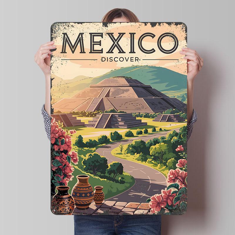 

Mexico Travel With Pyramid Tin Plaque Poster Customized Wall Art Retro Vintage Metal Signs for Man Cave Gaming Room Decoration 7.9x11.8In(20x30cm)