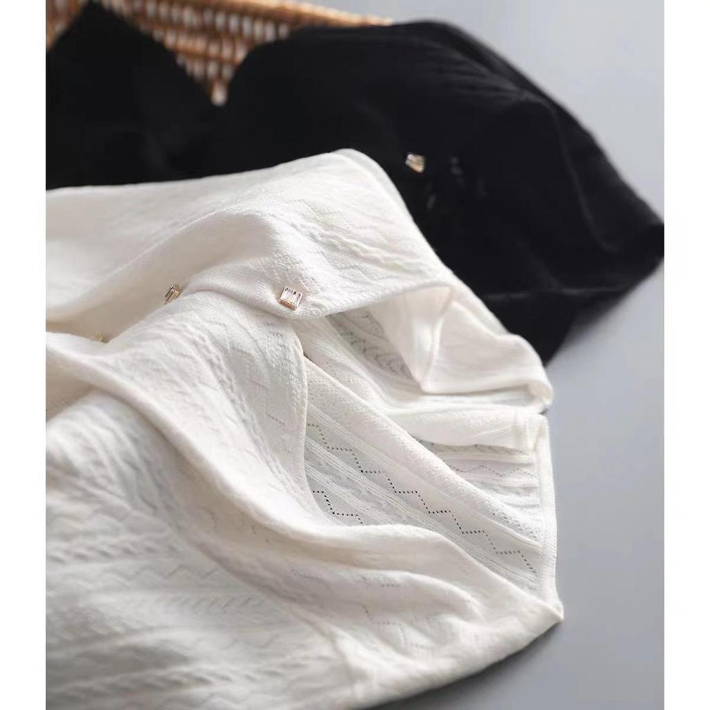 Women's Ice Silk Knit Hollow Out Cardigan & Skirt Set - Summer Short Sleeve Loose Fit
