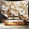 2D Sophisticated Gold and White Flower Tapestry Modern Room Decor