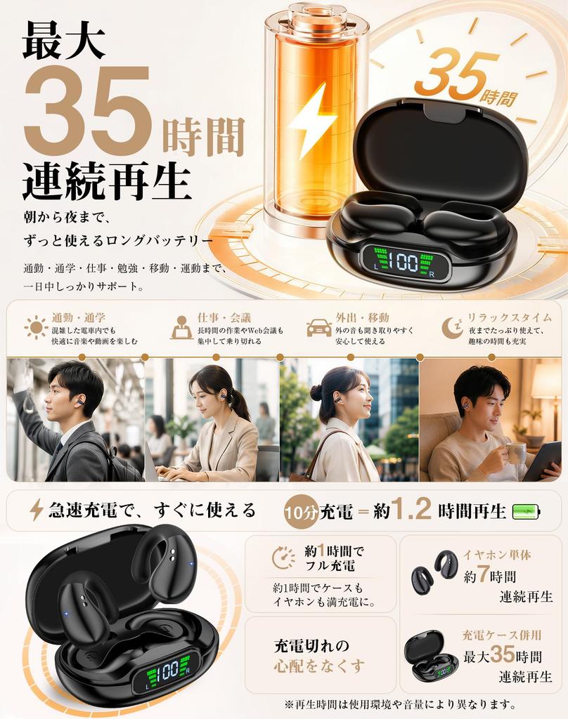 Bluetooth Earphones Ear Cuff Style Up to 35 Hours of Open Wearable Stereo Wireless Earphones that Block Your Air Ear Comfortable LED Fast Instant