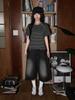 Lupeu Mix Button Semi Slim Fit Short Sleeve T-Shirt Charcoal/Black