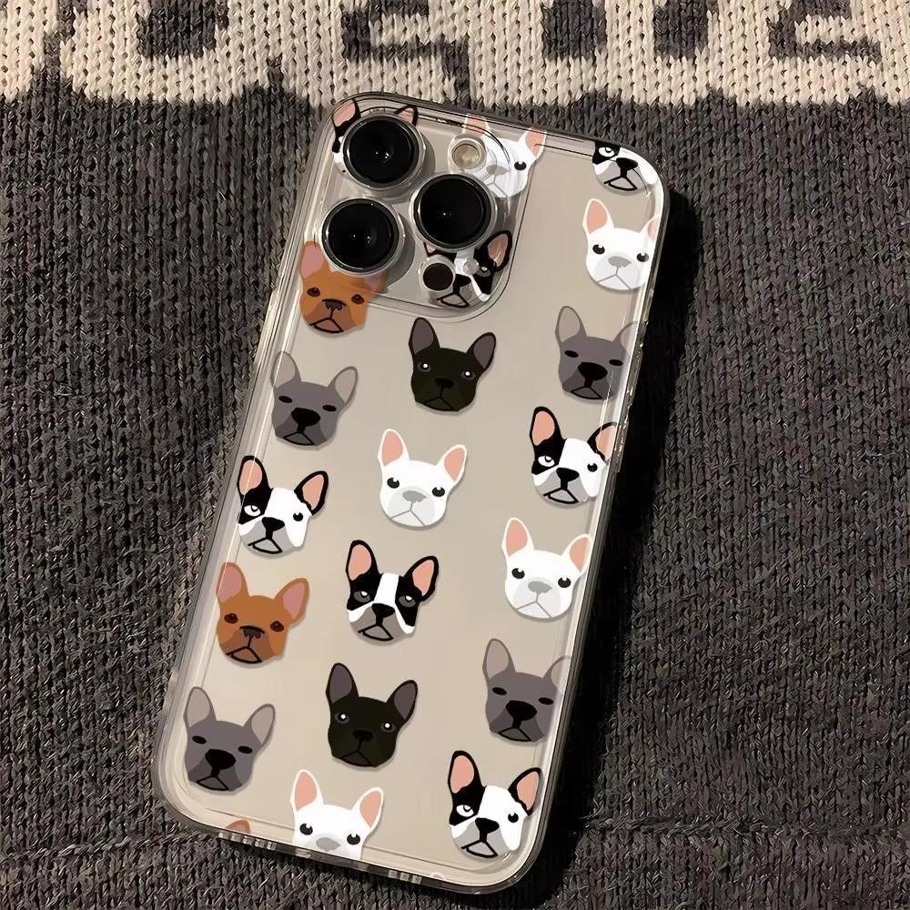 Süßes Französische Bulldogge Hundegesicht Muster Design Schutzhülle für iPhone 17 16 15 14 13 12 11 16E Serie Pro Max Plus