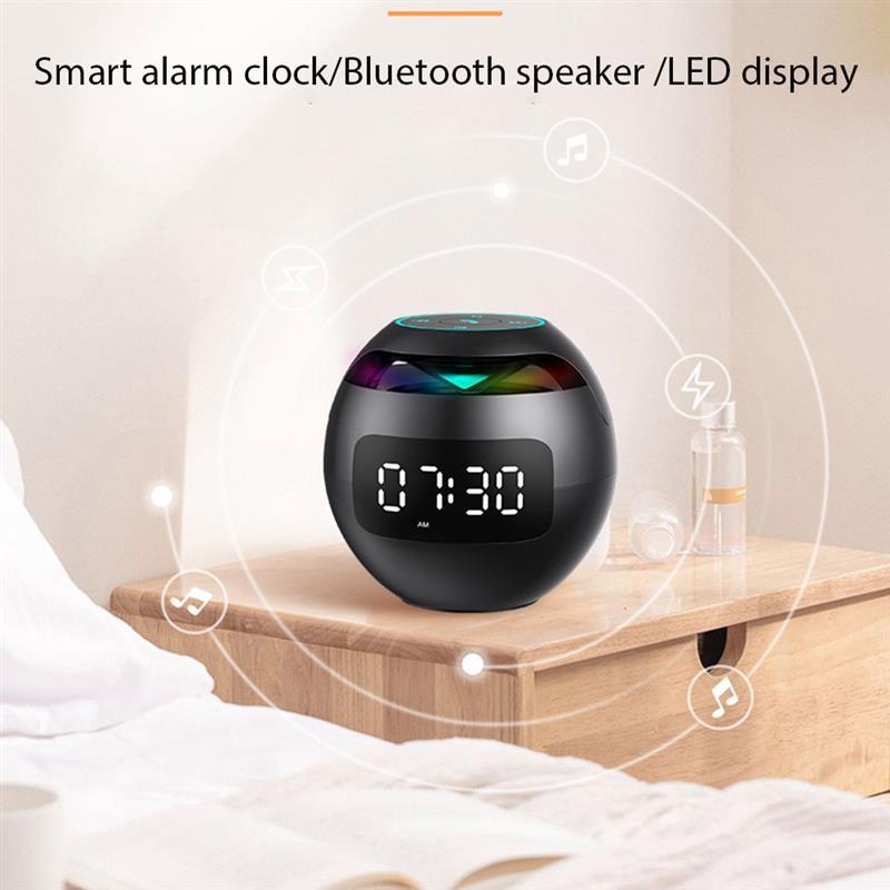 Multifunctional 5W Bass Bluetooth 5.0 Wireless Speaker with Clock Alarm Colorful LED Display FM Radio