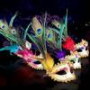 Masquerade Mask Women Peacock Feather Mask Mardi Gras Mask Fashion Blue Green Metal Shiny Rhinestone Halloween Party