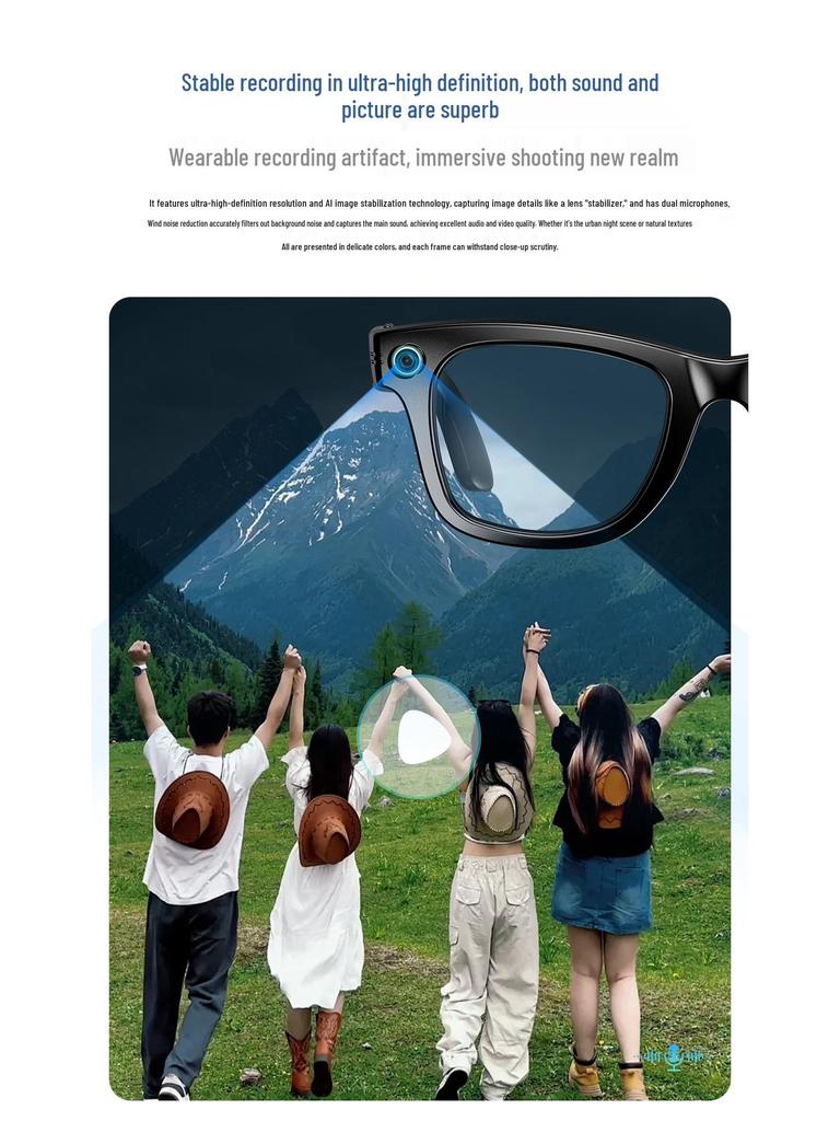 AI Smart Glasses: Video Recording, Bluetooth Audio, Call Support, 8MP Camera, Auto Translation, Color-Changing.