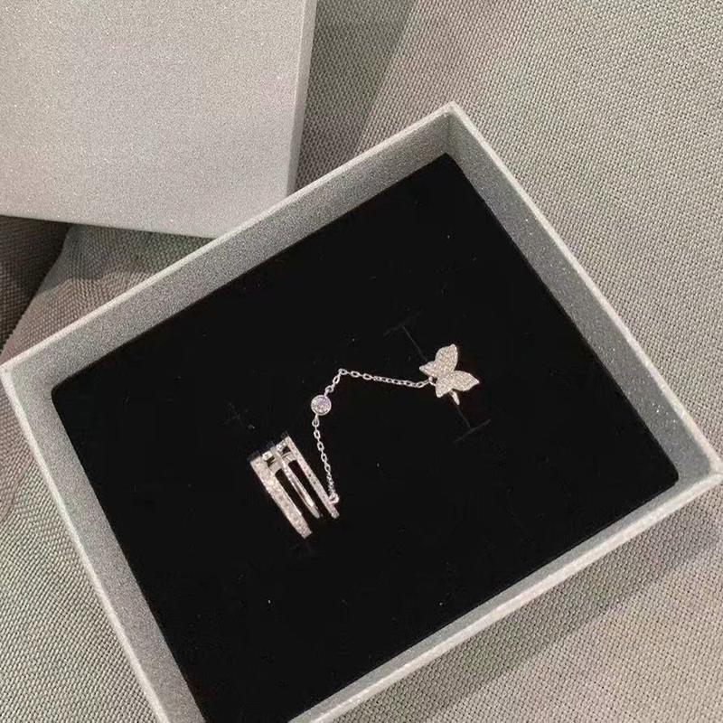 Tassel Butterfly Chain Rings For Women Girls Shiny  Zircon Multi-Layer Open Rings Set Punk  Jewelry