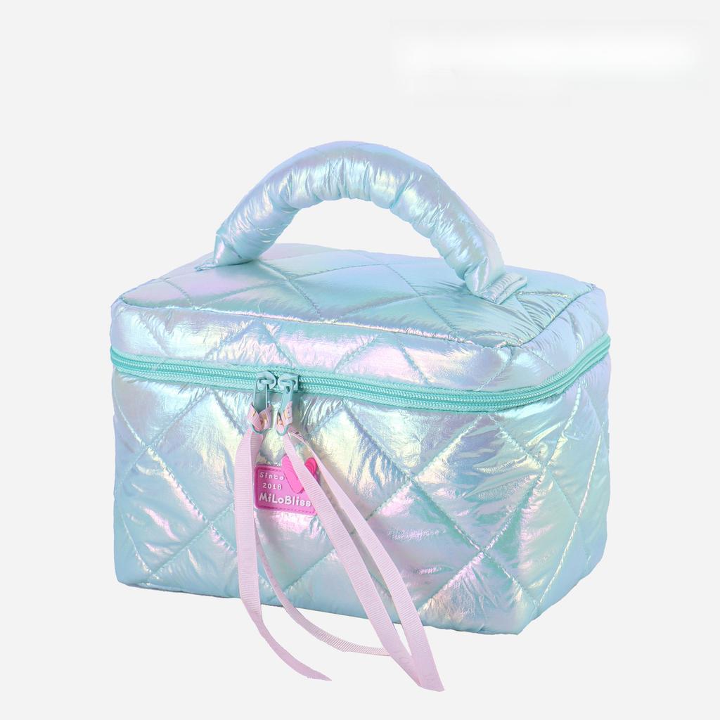 Glossy Waterproof Large Capacity Travel Storage Bag, Diamond Quilted Handheld Makeup Bag, Divided Waterproof Travel Wash Bag