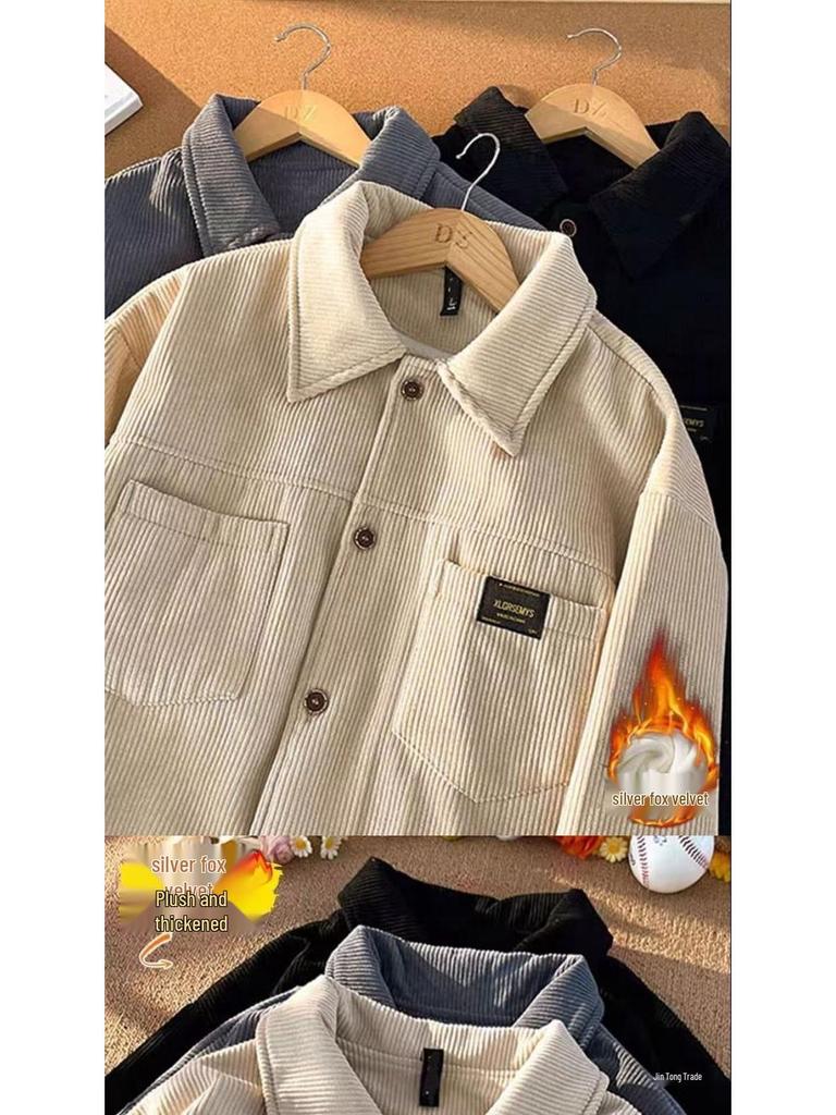 Men's Winter Retro Corduroy Jacket - Plus Velvet, Thick, Loose, Versatile Shirt