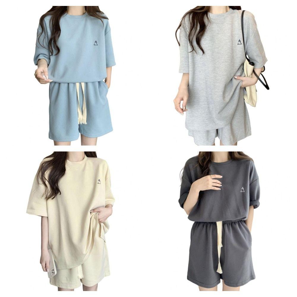 Loose Two-piece Tracksuit Women Solid Color Women's Suit Soft Summer Two-piece Suit  Female