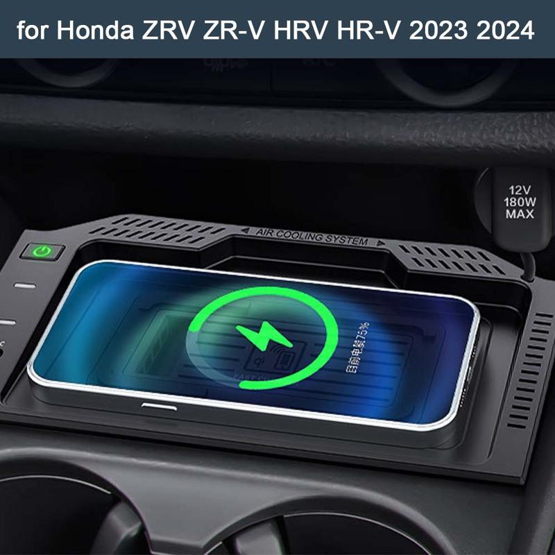 Black Car Wireless Charger For Honda ZRV ZR-V HRV HR-V 2024 15W Fast Phone Charger Charging Pad Plate Auto Parts
