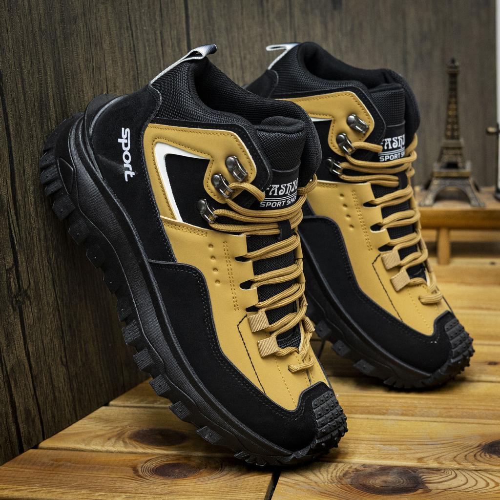 Autumn Winter Men Boots Casual Leather Work Boots Fashion No Slip Wear-resistant Climbing Shoes Outdoor Man Tennis Sneakers39-46