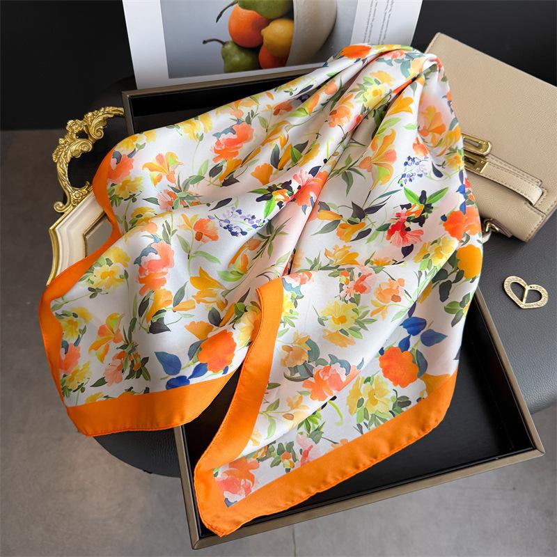 Art commuter style simulation silk printing silk scarf square scarf high-end shawl sunscreen neck small square scarf headscarf scarf