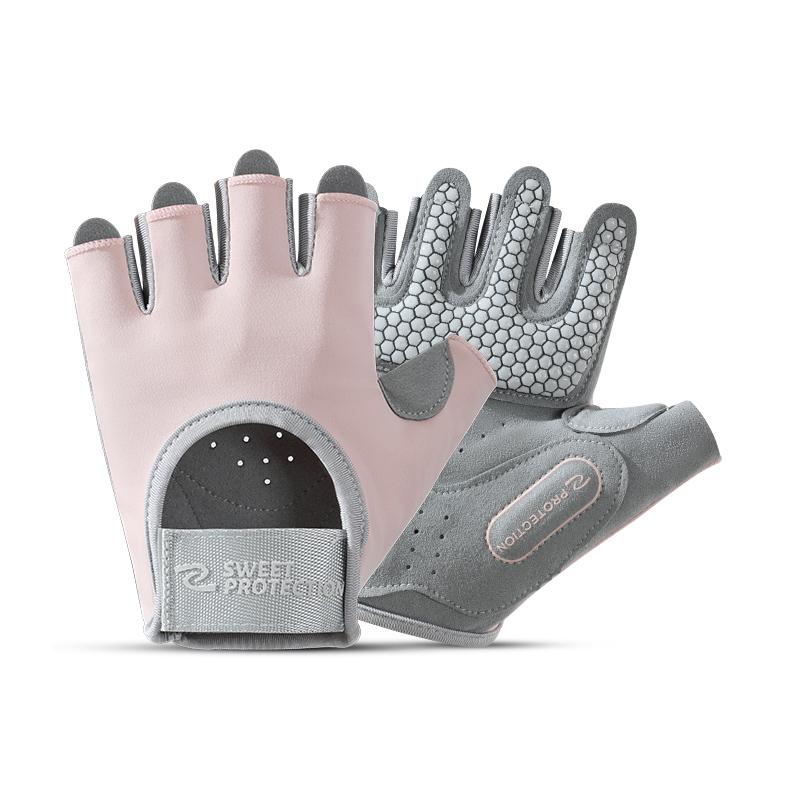 Custom Anti Slip Palm Rubber Pink Women Half Finger Sports Workout Fitness Training Weight Lifting Gym Gloves S