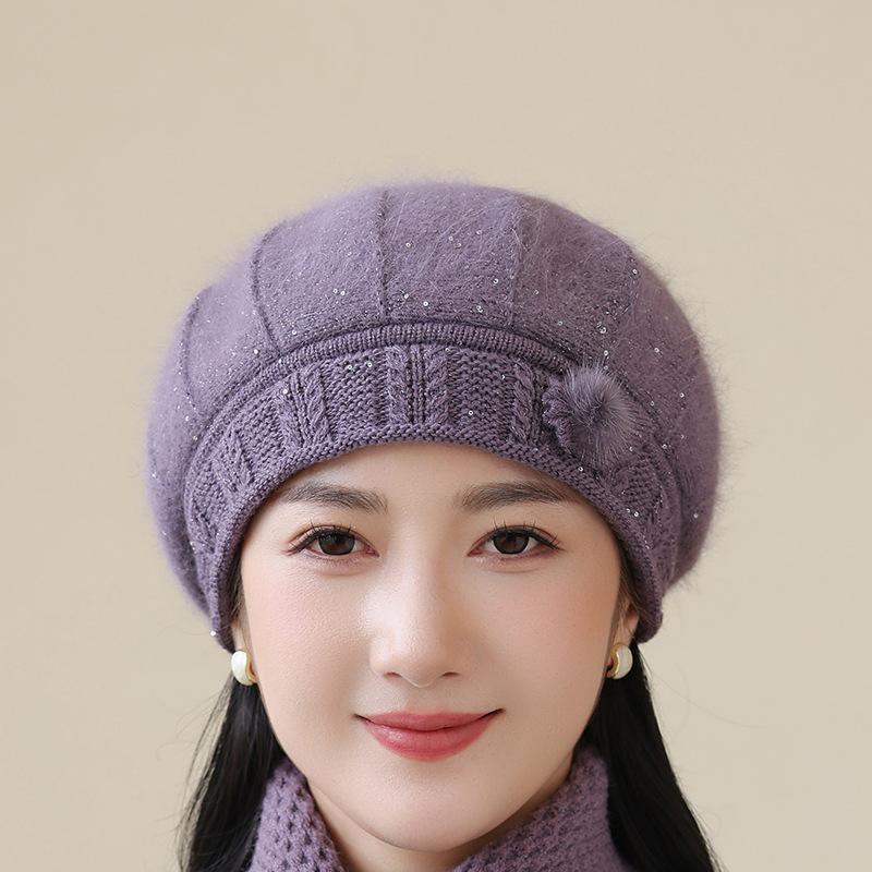 In The Elderly Rabbit Hair Knitted Hat Ladies Beret Fashion Thickened Warm Wool Hat