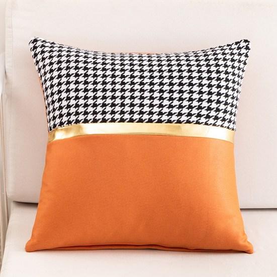 Square Pillow Case Houndstooth Solid Color Golden Strap Splicing Thickened Sofa Bed