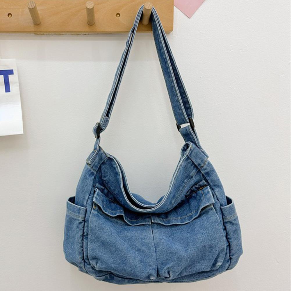 Women Vintage Messenger Bag Large Capacity Denim Daily Tote Bag Adjustable Strap Trendy Carrying Bag Multifunction Chic Hobo Bag