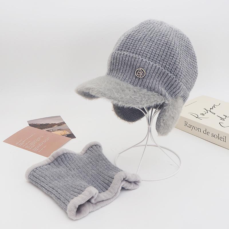 

Зимняя женская шапка корейская версия теплая шапка для защиты шеи и ушей уличная ветрозащитная вязаная шапка шарф набор из двух предметов