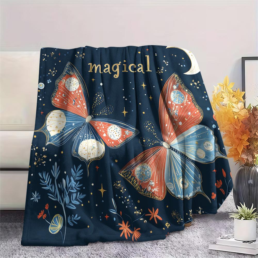Blue and White Butterflies Print Flannel Blanket, High quality Comfortable for All Seasons, Home Decor, Warmth and Comfort