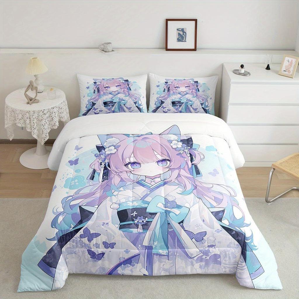 Erosebridal 2/3pcs Japanese Anime Bedding 3D Anime Comforter Set Kawaii Japanese Style Bedding Comforter Sets Cartoon Uniform