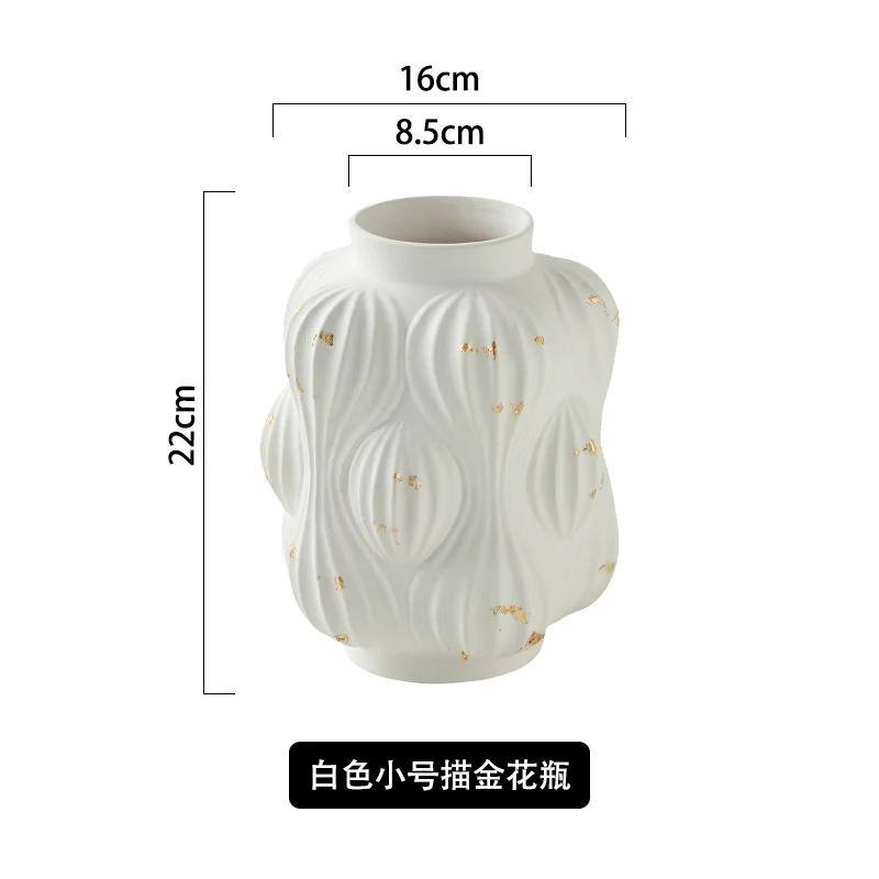 Nordic Creative Ceramic Vase Decoration Gold Embossed Texture Crafts Home Living Room Modern Flower Arrangement Accessories