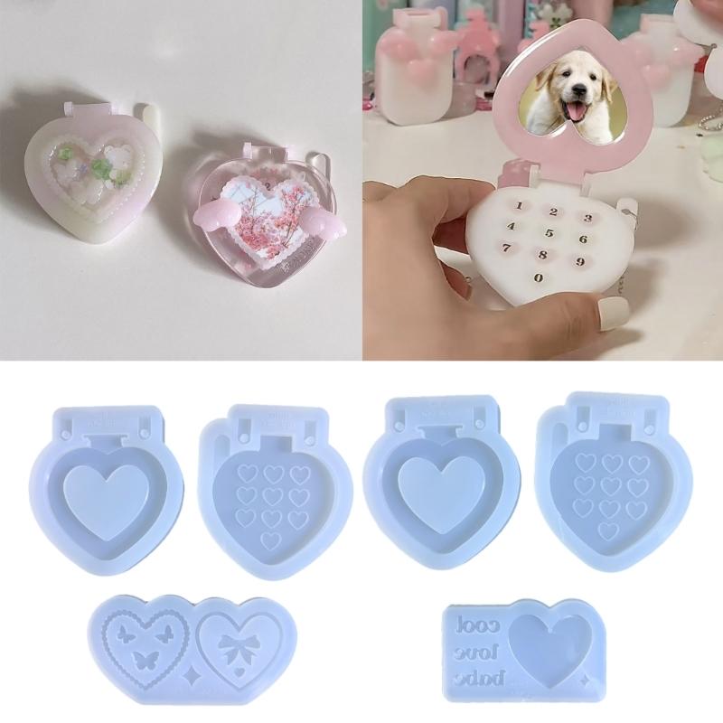 Foldable Phone Silicone Mold Epoxy Jewelry Mold for Resin Casting Keychain Photo Frame Home Decor Heart Pendant Mold
