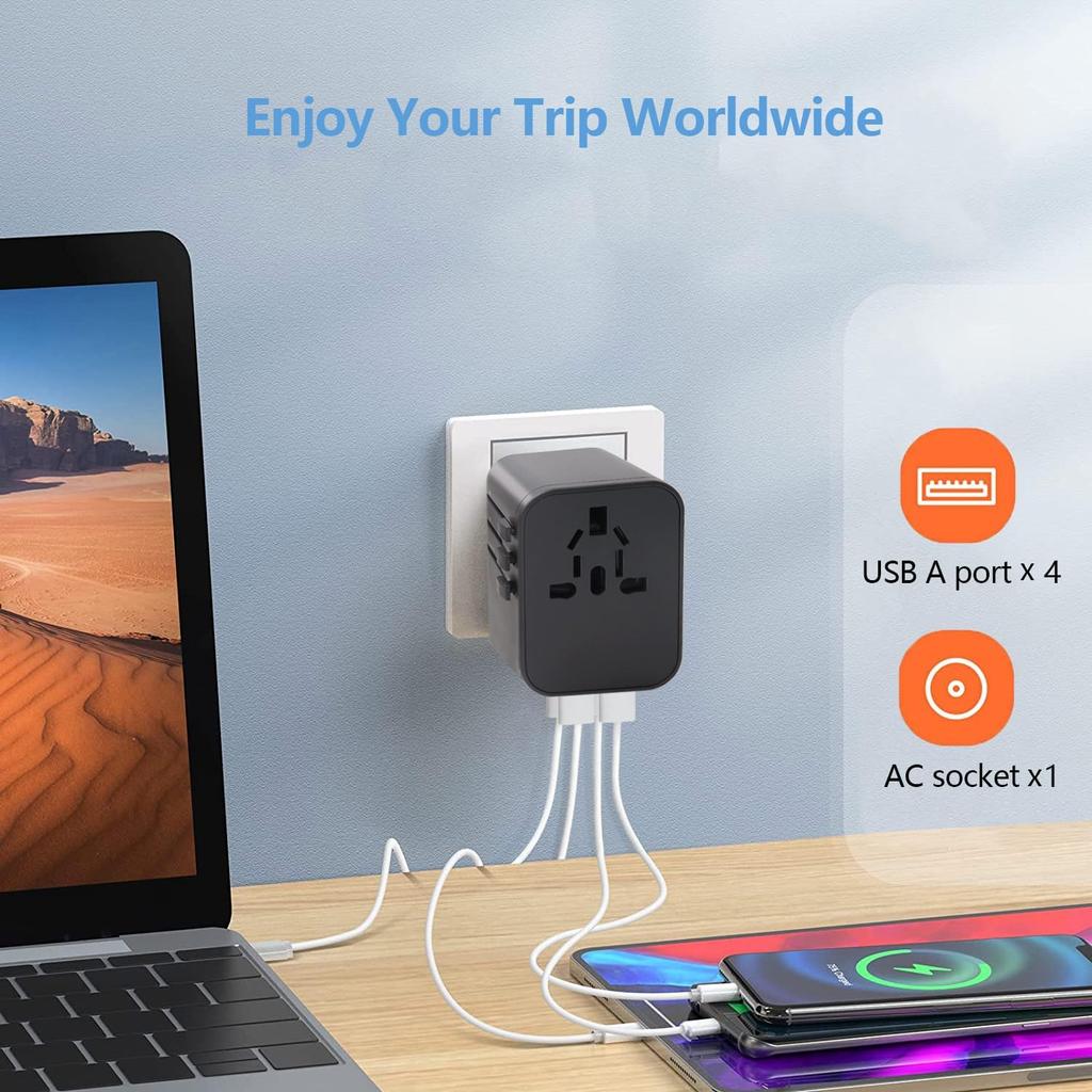 Travel Essentials, International Travel Adapter for European US UK AUS JP, Universal Travel Adapter Plug Adapter Wall Charger with 4 USB Charging