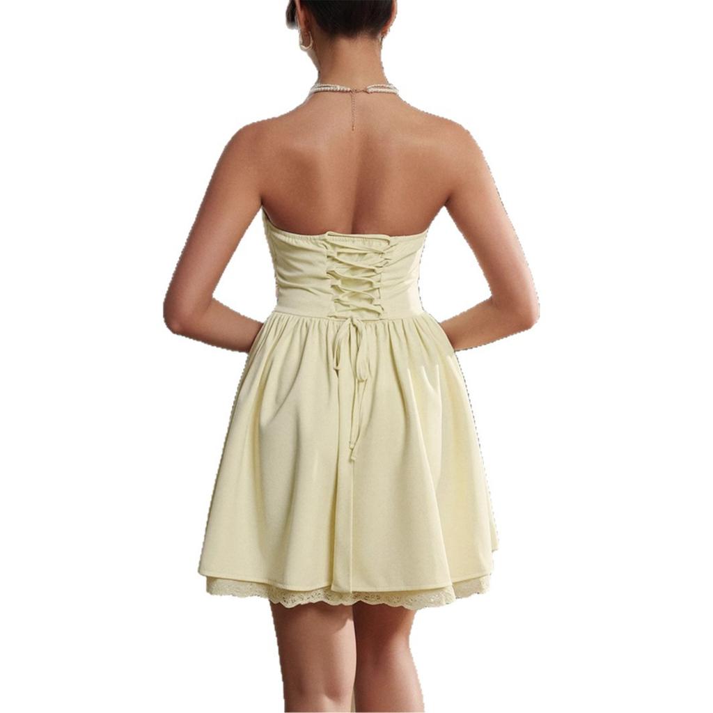 Elegant and Refined Lady Strapless Short Skirt Dress Women's Wear for Spring and Summer