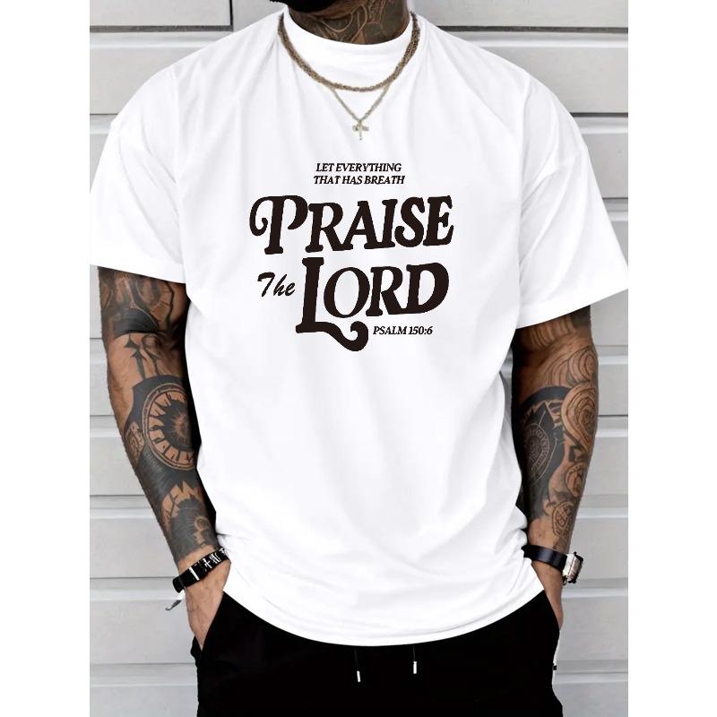 European Size Men'S Christian Faith T-Shirt - Lightweight Summer Tee with Psalm 150:6 Bible Verse Print, Breathable Round Neck Casual Shirt