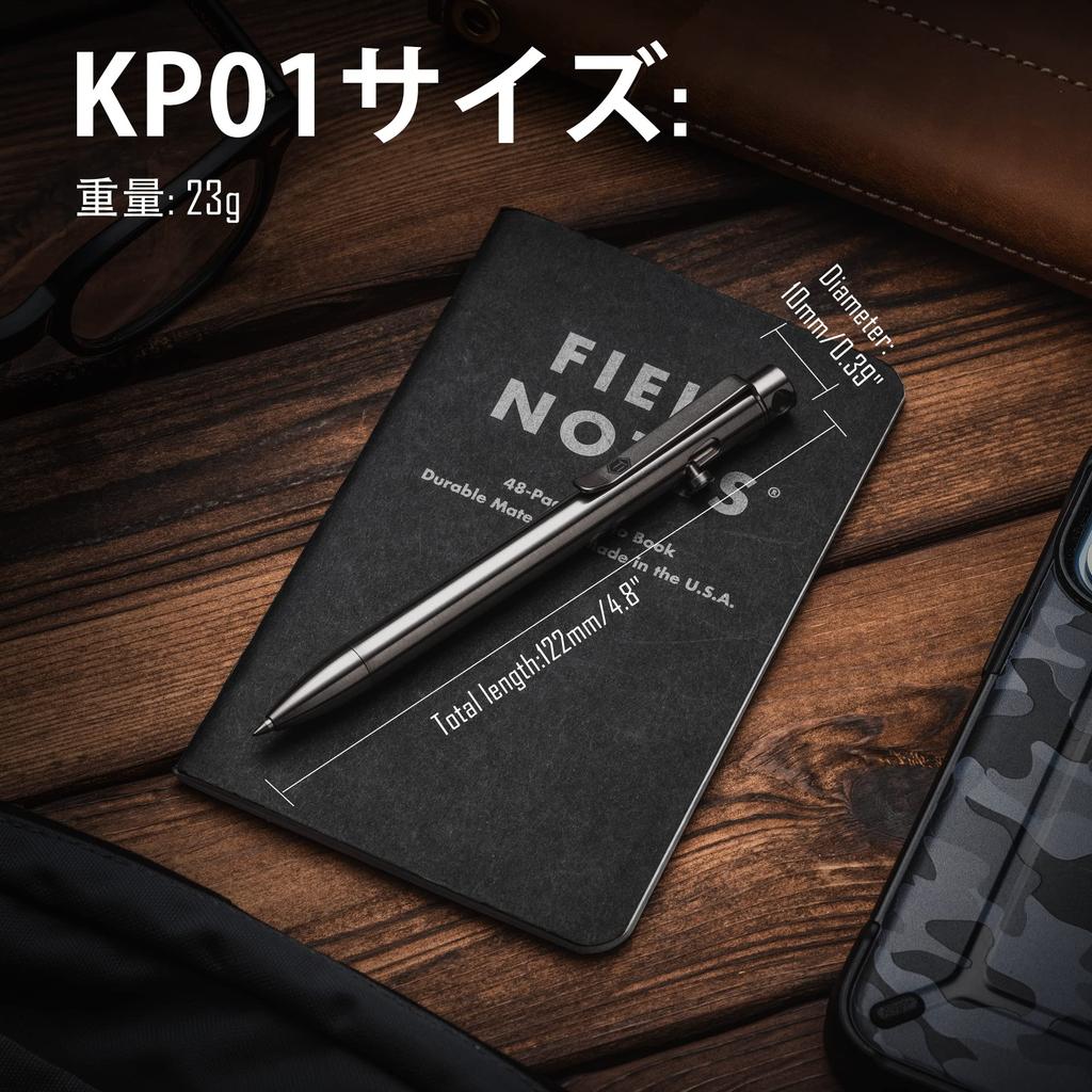 KeyUnity KP01 Kugelschreiber mit Bolzenmechanik und Clip, EDC-Taschenstift aus Titanlegierung, Einziehbarer Metallkugelschreiber für den täglichen Gebrauch, Poliert