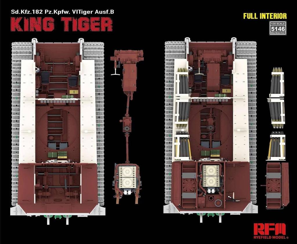 Ryefield Models King Tiger with Full Interior Plastic Model Kit RFM5146 1/35 Sd.Kfz.182 (Tank)